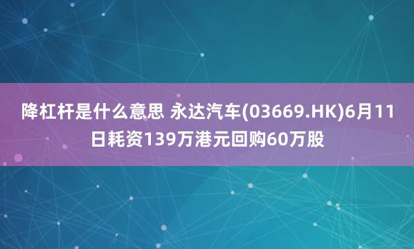 降杠杆是什么意思 永达汽车(03669.HK)6月11日耗资139万港元回购60万股